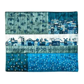 Tallit Bag - Patches   Embroidery - Jerusalem Blue
