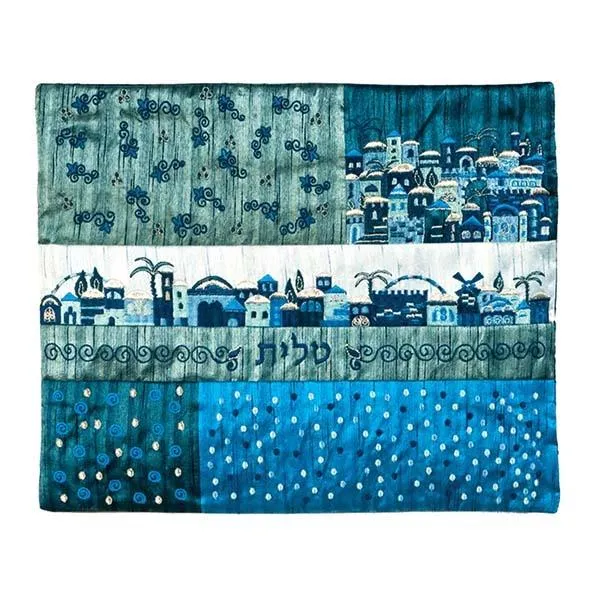 Tallit Bag - Patches   Embroidery - Jerusalem Blue