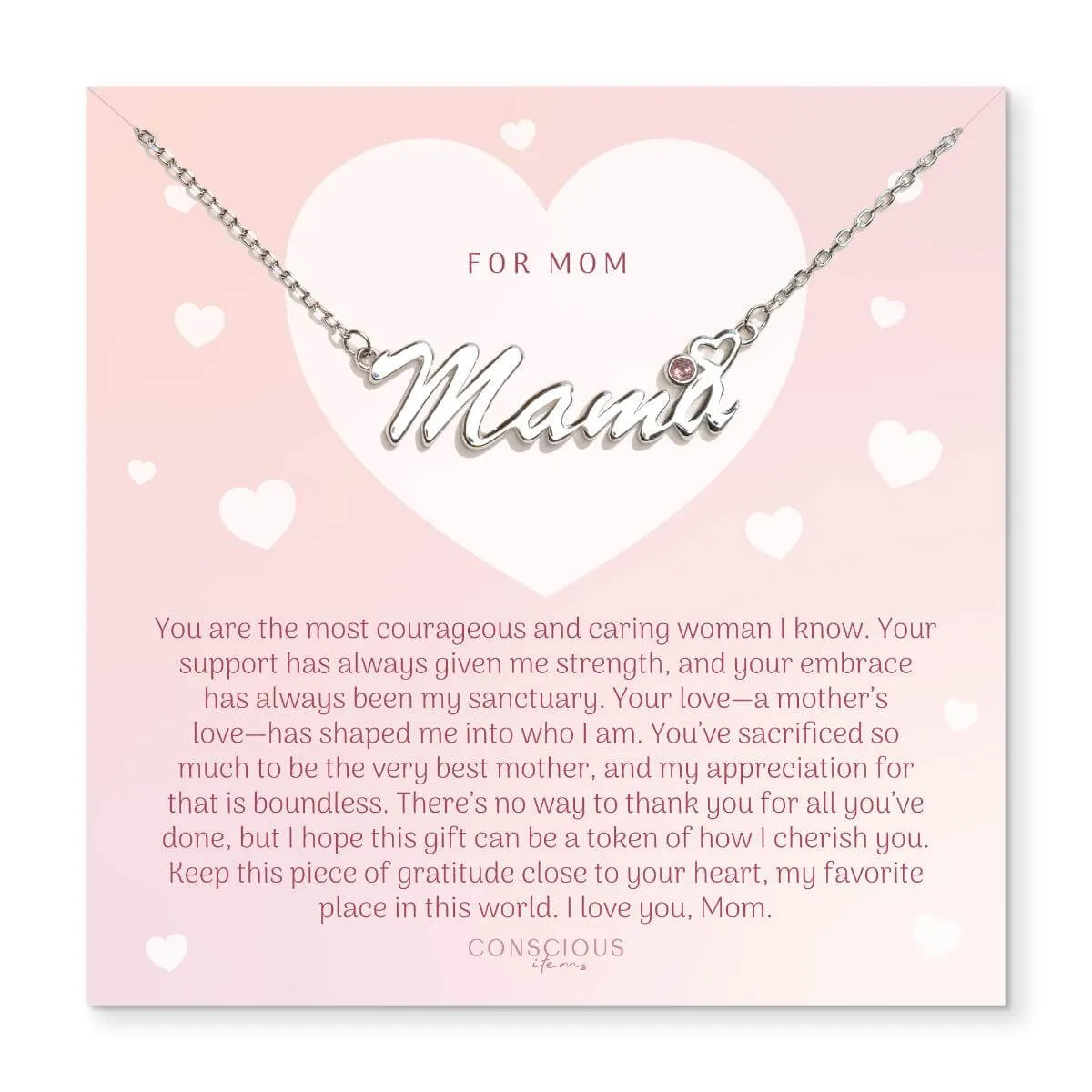 Thank You Mama - Crystal Pendant of Gratitude with Pink Tourmaline