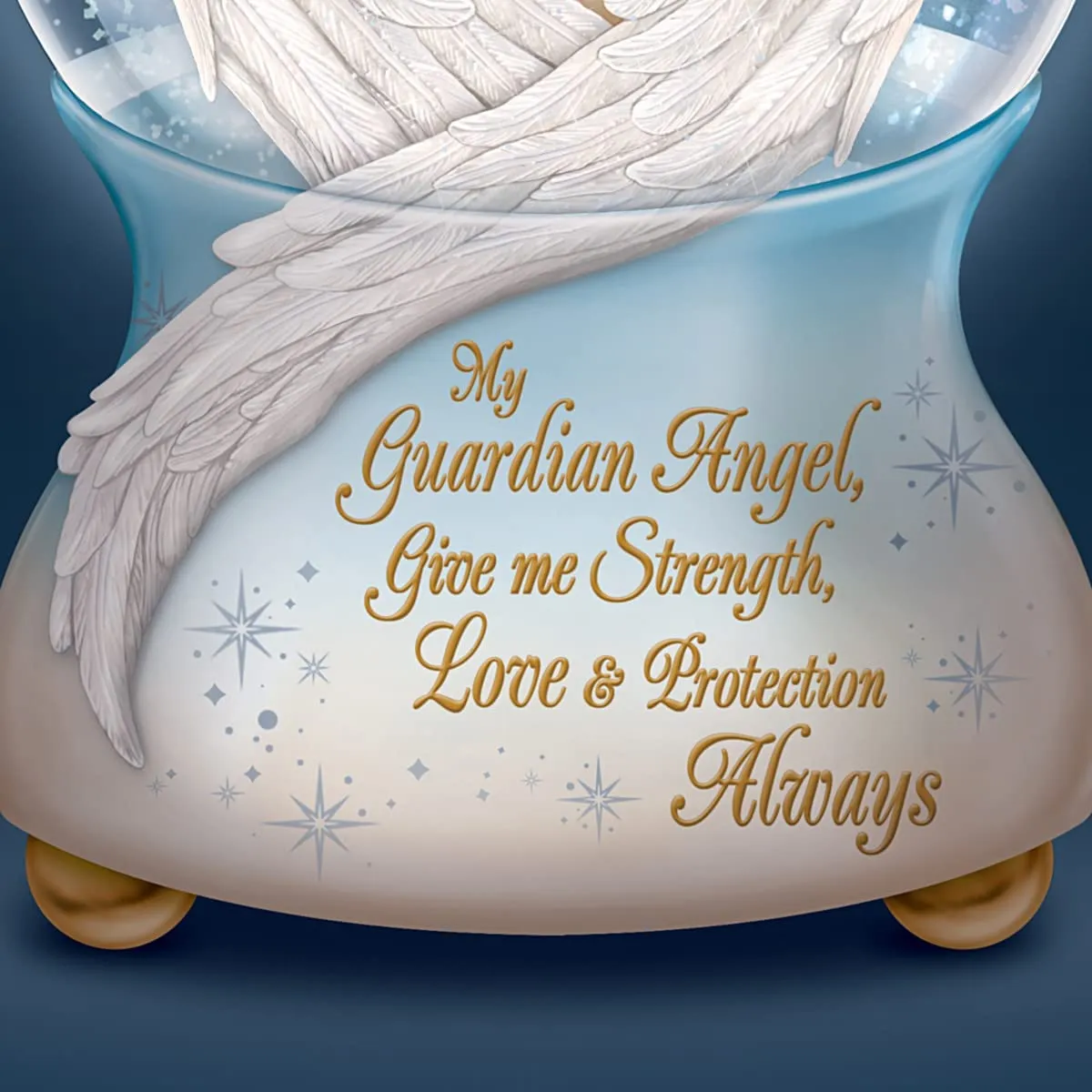 The Bradford Exchange An Angel's Embrace Hand-Painted Illuminated Musical Glitter Globe Featuring Sculptural Wings in Raised-Relief Detail On The Heirloom Porcelain Base