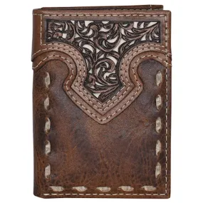 Trenditions JUSTIN MENS TRIFOLD WALLET W/ TOOLED YOKE AND BUCK STITCH 23205765W2