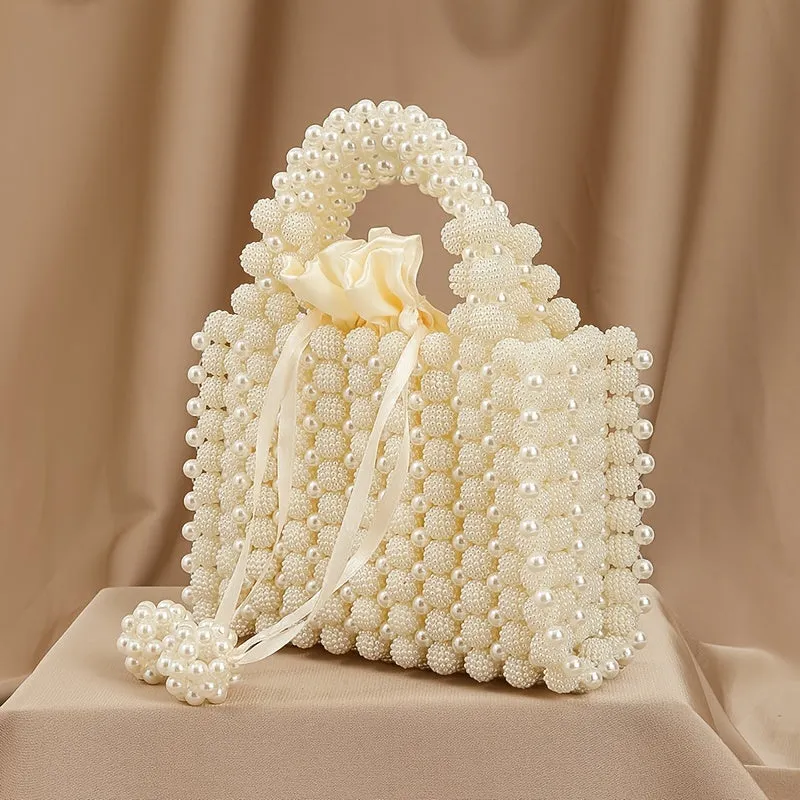 Trendy Beaded Faux Pearl Purse, Small Square Handbag
