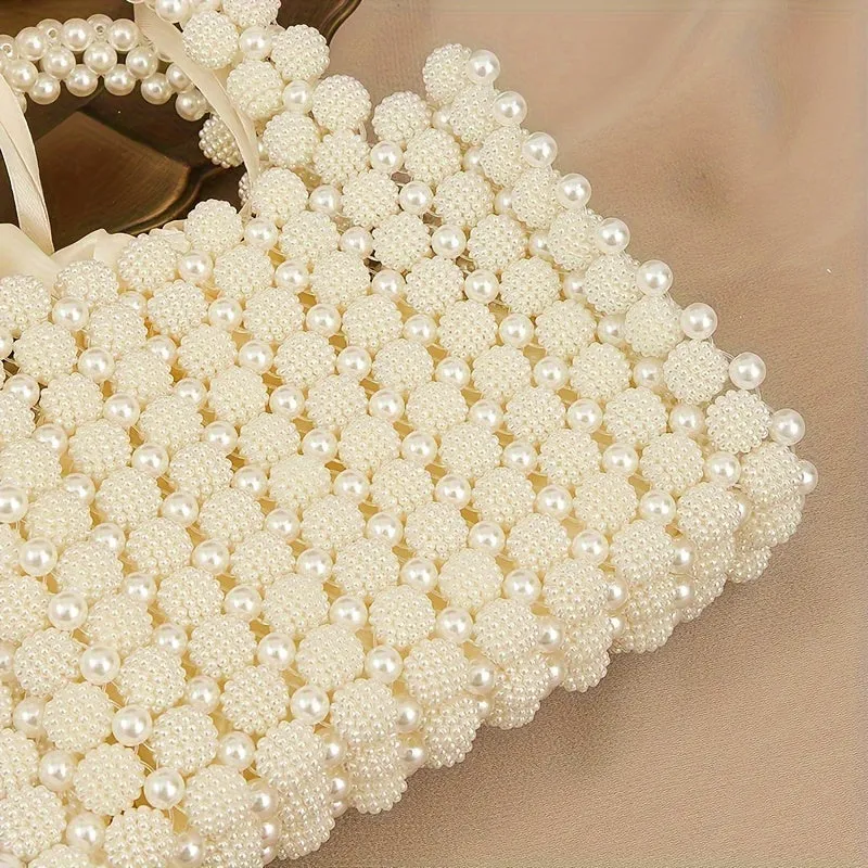 Trendy Beaded Faux Pearl Purse, Small Square Handbag