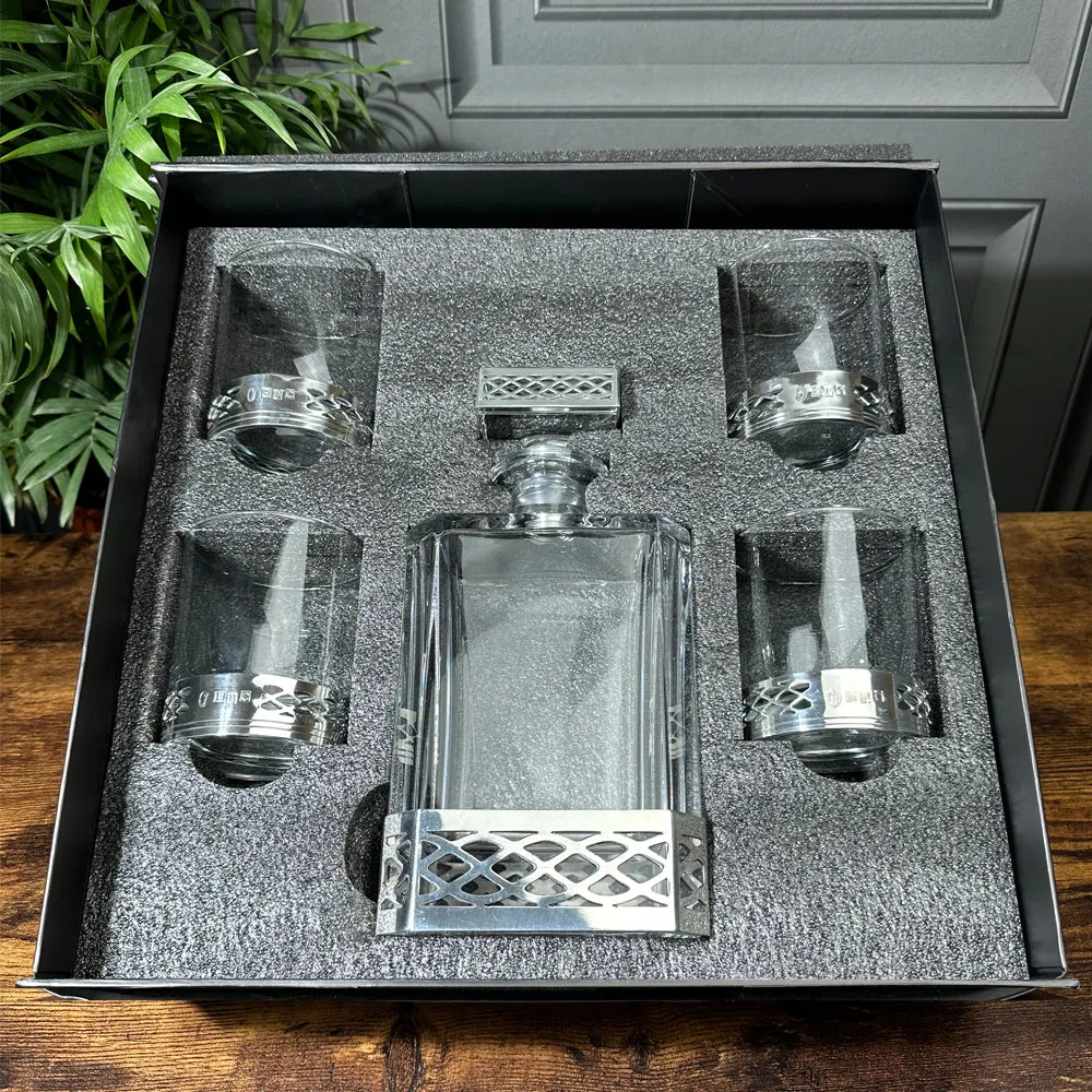 Uisge Beatha 650ml Whisky, Wine & Spirits Decanter Gift Set Includes 4x 11oz Uisge Beatha Pewter Tumblers