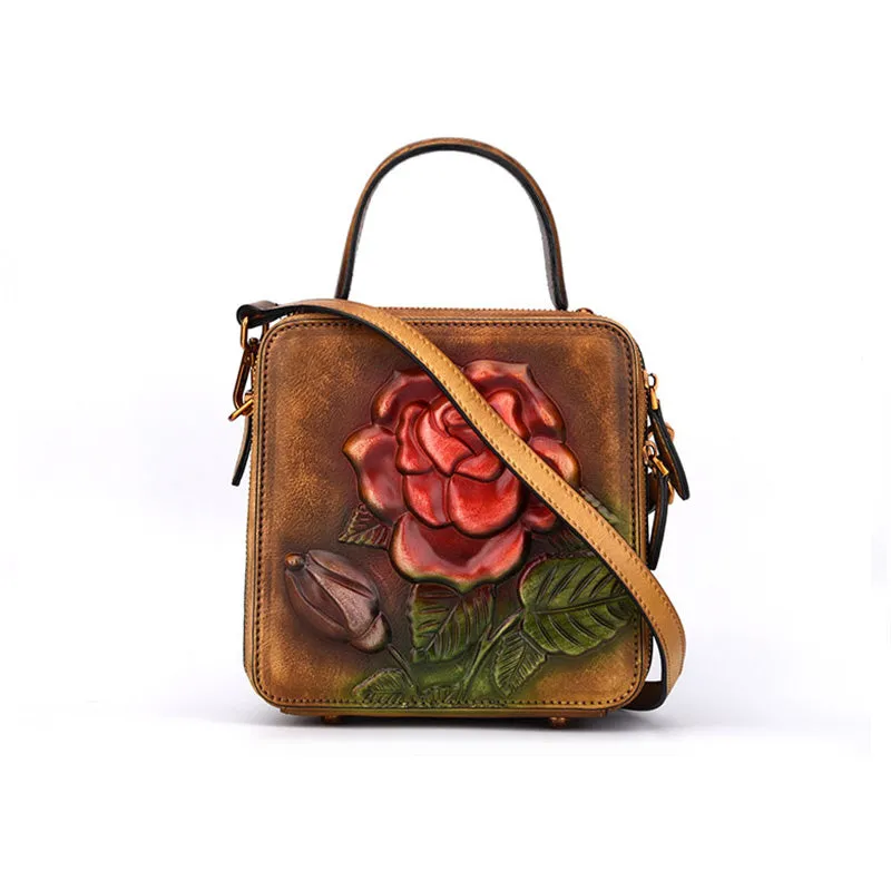 Vintage Womens Cube Bag Leather Handbags Crossbody Bags for Women