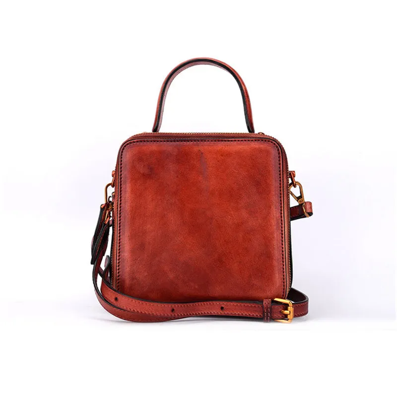 Vintage Womens Cube Bag Leather Handbags Crossbody Bags for Women