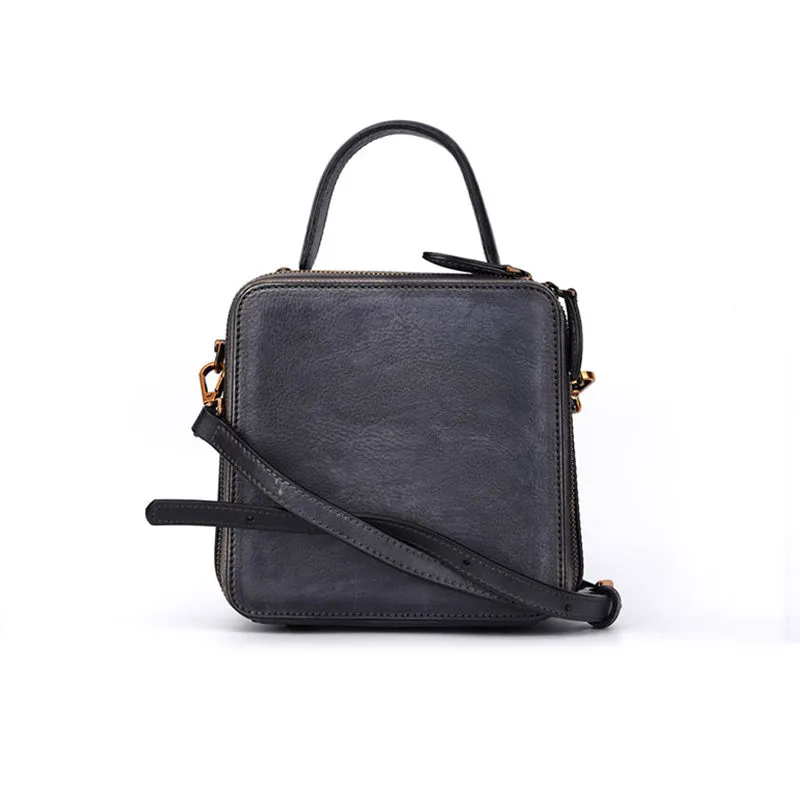Vintage Womens Cube Bag Leather Handbags Crossbody Bags for Women