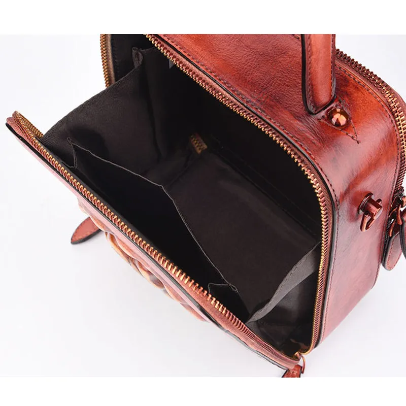 Vintage Womens Cube Bag Leather Handbags Crossbody Bags for Women