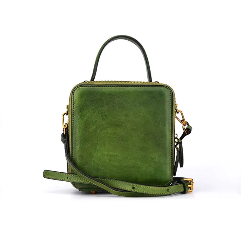 Vintage Womens Cube Bag Leather Handbags Crossbody Bags for Women