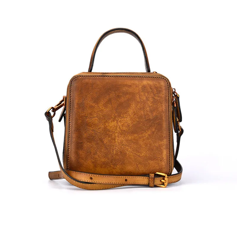 Vintage Womens Cube Bag Leather Handbags Crossbody Bags for Women