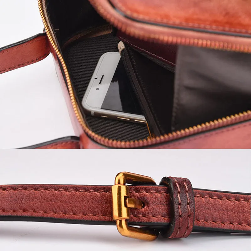 Vintage Womens Cube Bag Leather Handbags Crossbody Bags for Women