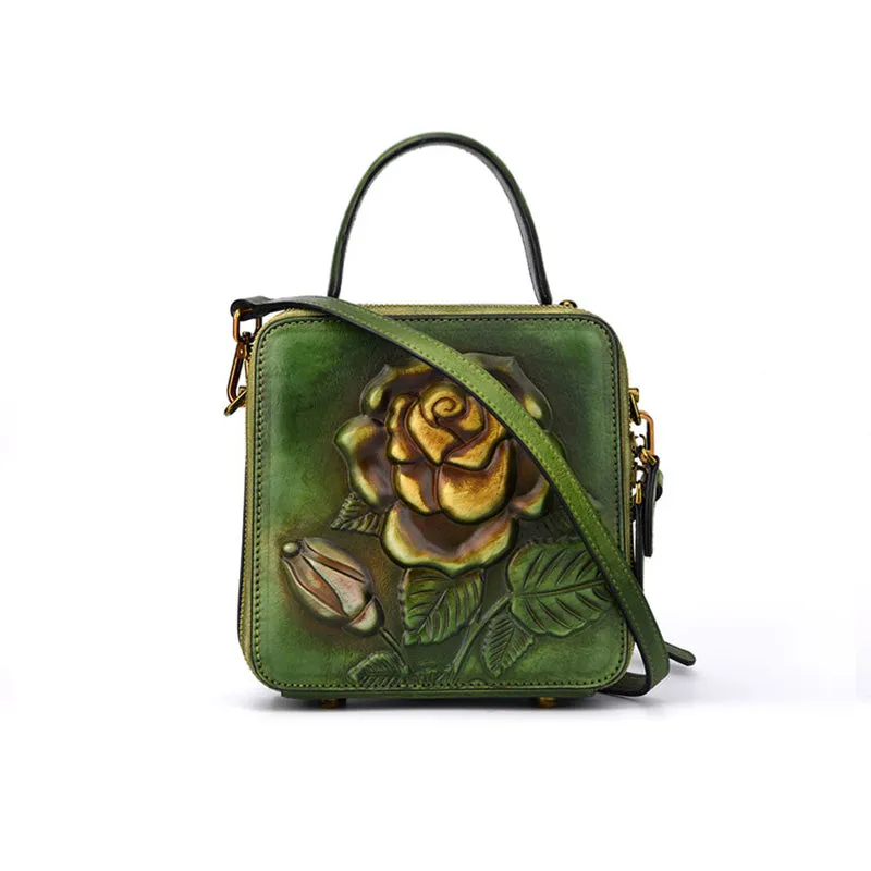 Vintage Womens Cube Bag Leather Handbags Crossbody Bags for Women
