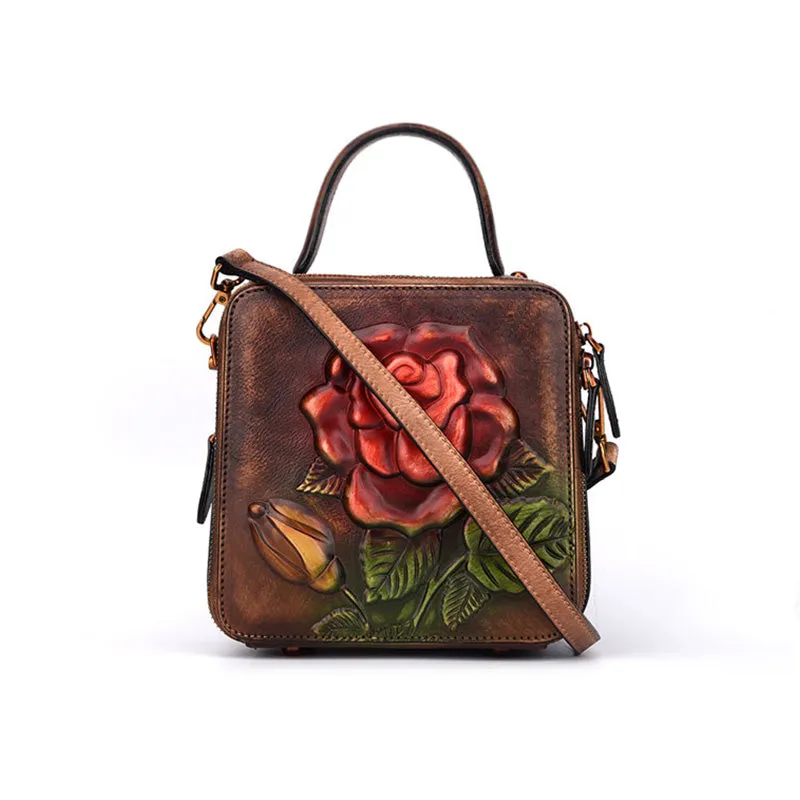 Vintage Womens Cube Bag Leather Handbags Crossbody Bags for Women