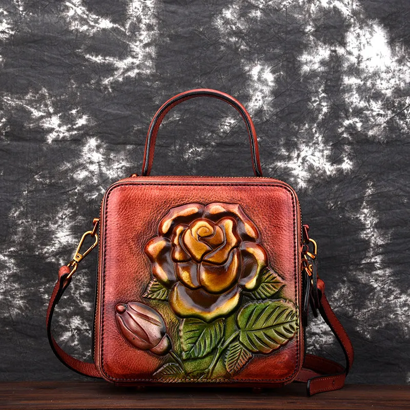 Vintage Womens Cube Bag Leather Handbags Crossbody Bags for Women