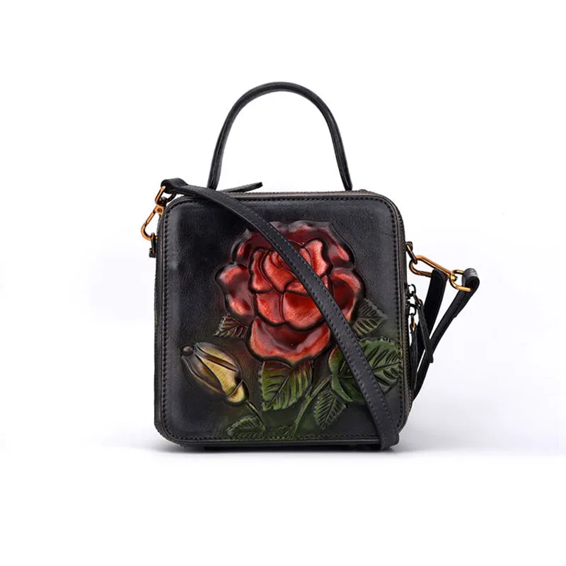 Vintage Womens Cube Bag Leather Handbags Crossbody Bags for Women