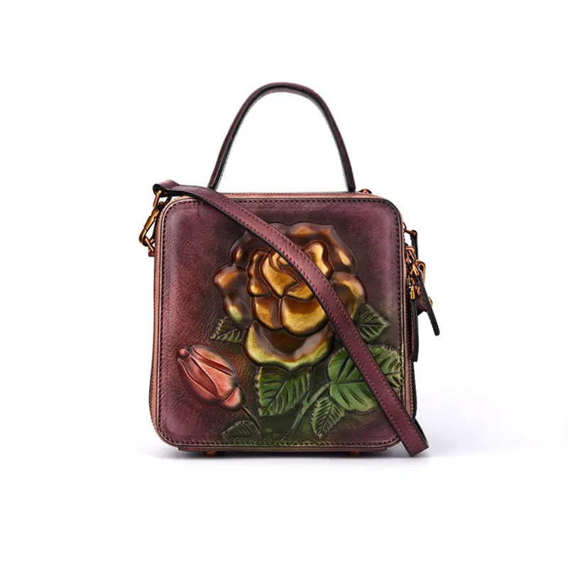 Vintage Womens Cube Bag Leather Handbags Crossbody Bags for Women