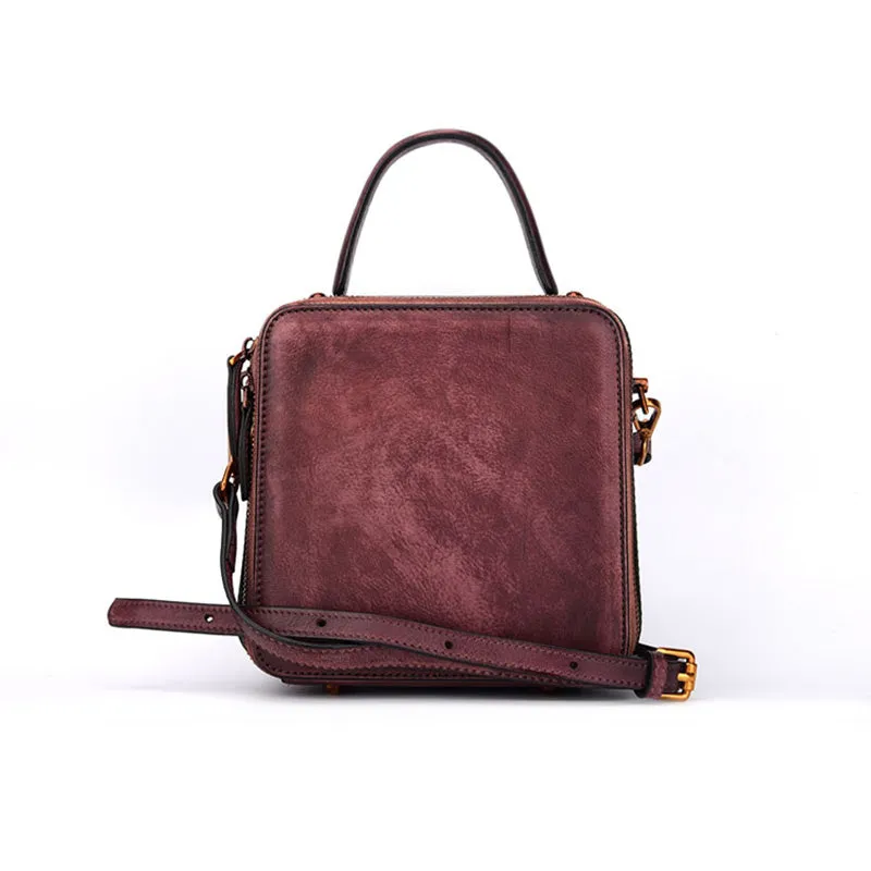 Vintage Womens Cube Bag Leather Handbags Crossbody Bags for Women