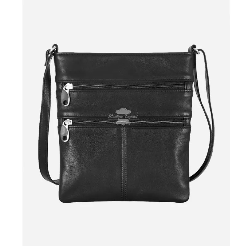 Women’s Slim Crossbody Bag Black Leather Long Strap Slim Travel Shoulder Bag