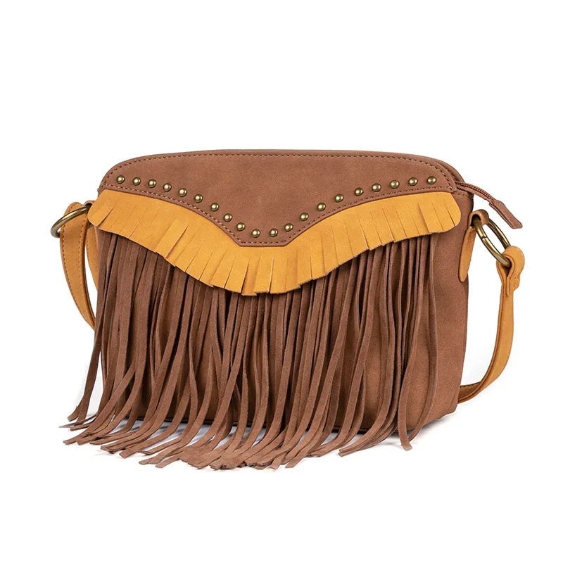 Womens Vegan Leather Fringe Crossbody Bag Western Purse With Fringe Boho Purses for Women