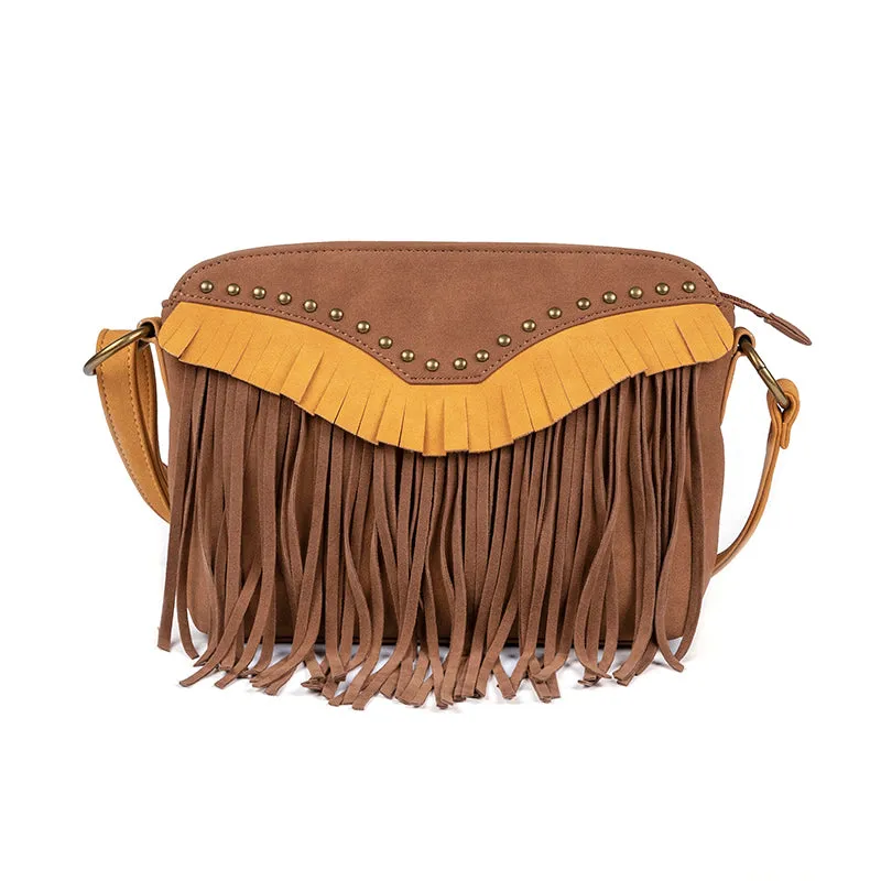 Womens Vegan Leather Fringe Crossbody Bag Western Purse With Fringe Boho Purses for Women