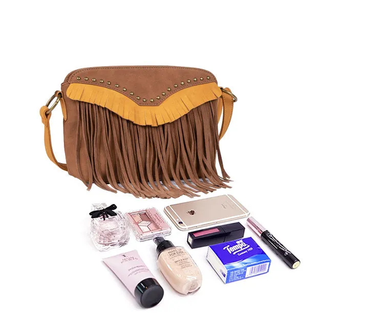 Womens Vegan Leather Fringe Crossbody Bag Western Purse With Fringe Boho Purses for Women