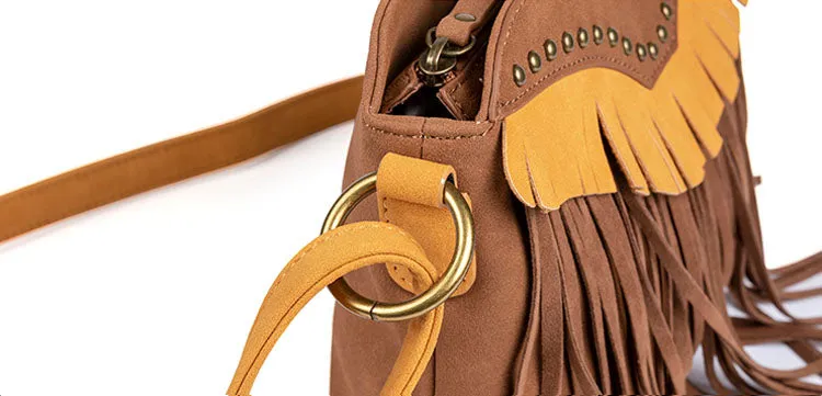 Womens Vegan Leather Fringe Crossbody Bag Western Purse With Fringe Boho Purses for Women