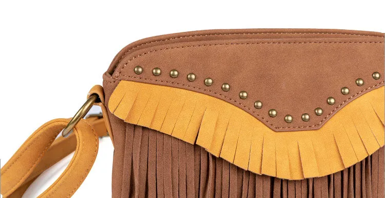 Womens Vegan Leather Fringe Crossbody Bag Western Purse With Fringe Boho Purses for Women